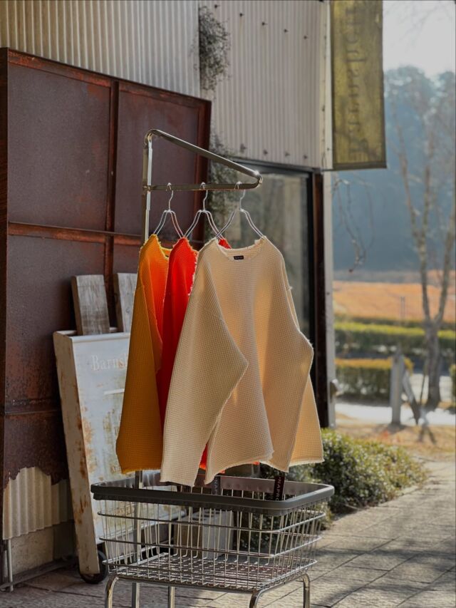 ナプロン定番のワッフルカットソー。昨年秋冬初めて展開したらばすぐ売り切れてしまった。ずっとあったのだけれど、なんで今まで扱わなかったんやろうとなりましたがな。てへへ。
春夏分で待望の再入荷。綿100%ワッフル生地の模様と質感、切りっぱなし仕上げが良いすね。軽いです。

・NAPRON / UNTRIMED SHIRTS 
size 3.5
color ivory orange mtstard
price ¥14300